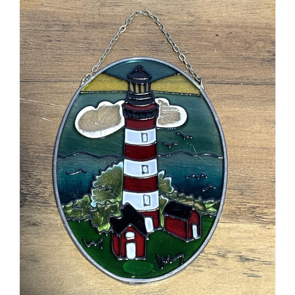 Vintage Suncatcher Lighthouse Stain Glass Style Hanging Ornament